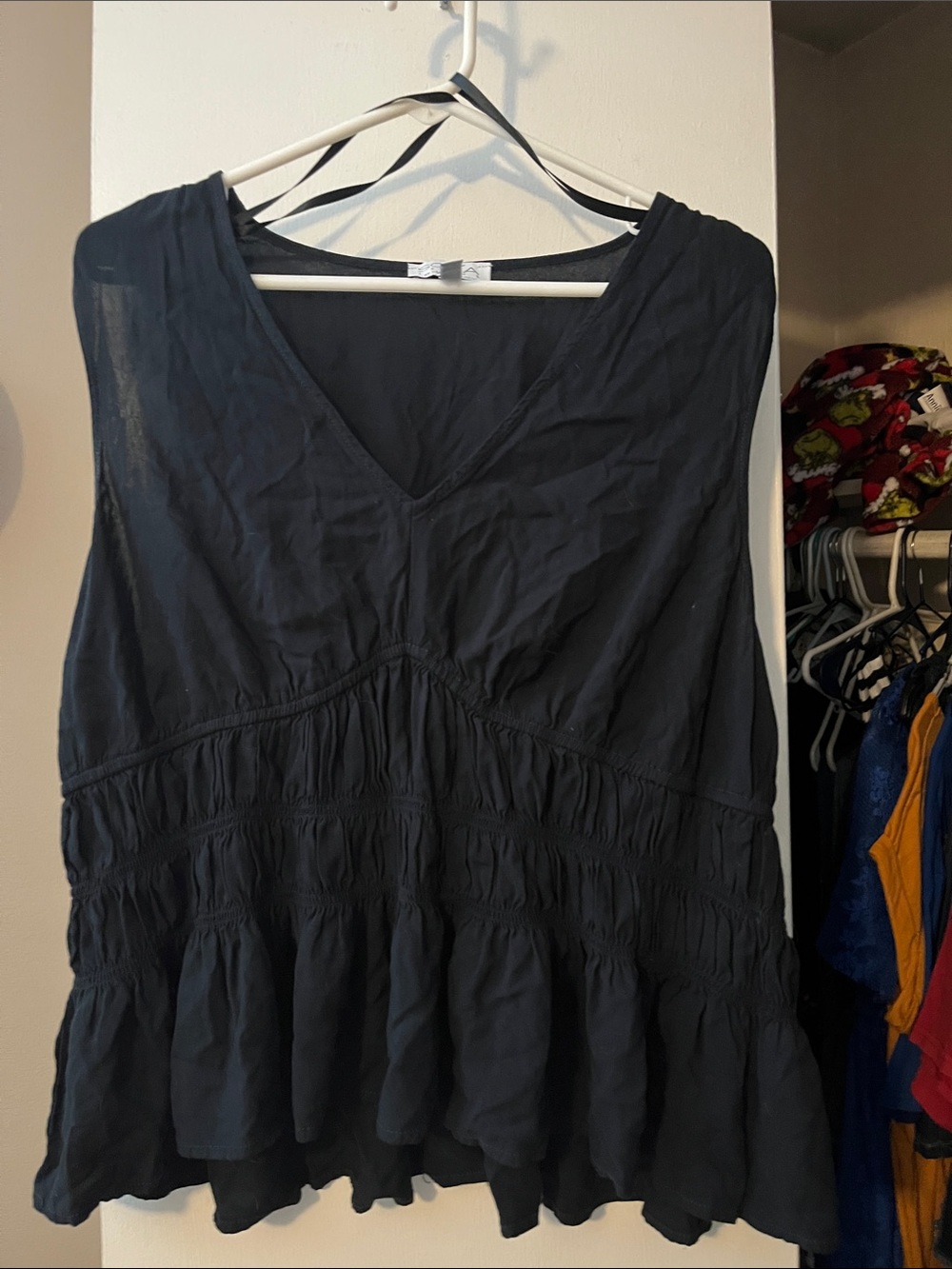sofia by sofia vergara Black V‑Neck Ruffle Hem Tunic